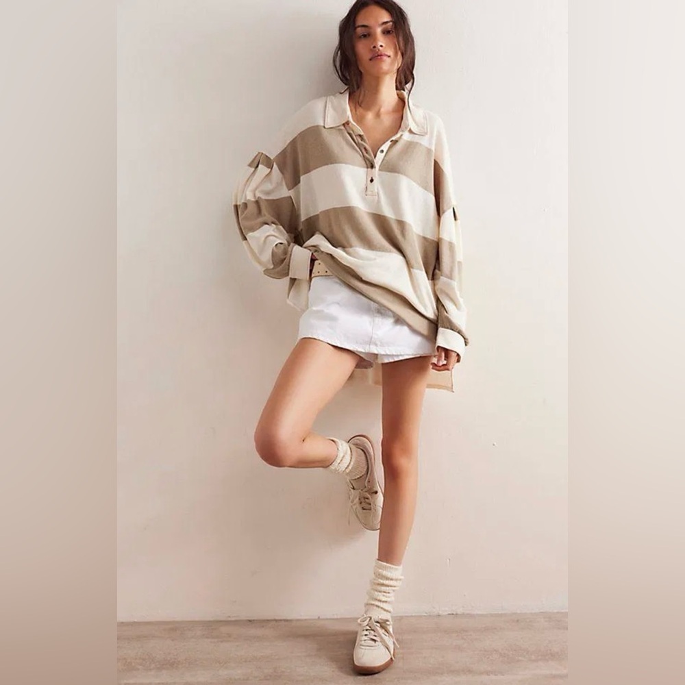 NWT We The Free Taylee Striped Polo S Neutral Combo - Picture 2 of 10